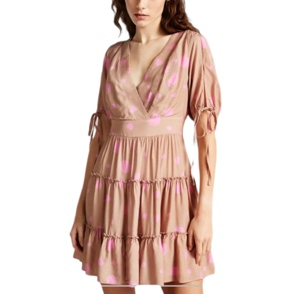 TED BAKER Stefina Dot Print Tiered Ruffle Minidress Size 14 New Pink Fit & Flare - Picture 3 of 14